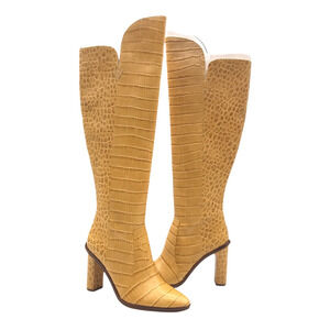 Vince Camuto Womens Palley Over Knee Boots Beige Crocodile Print Leather 7 M New